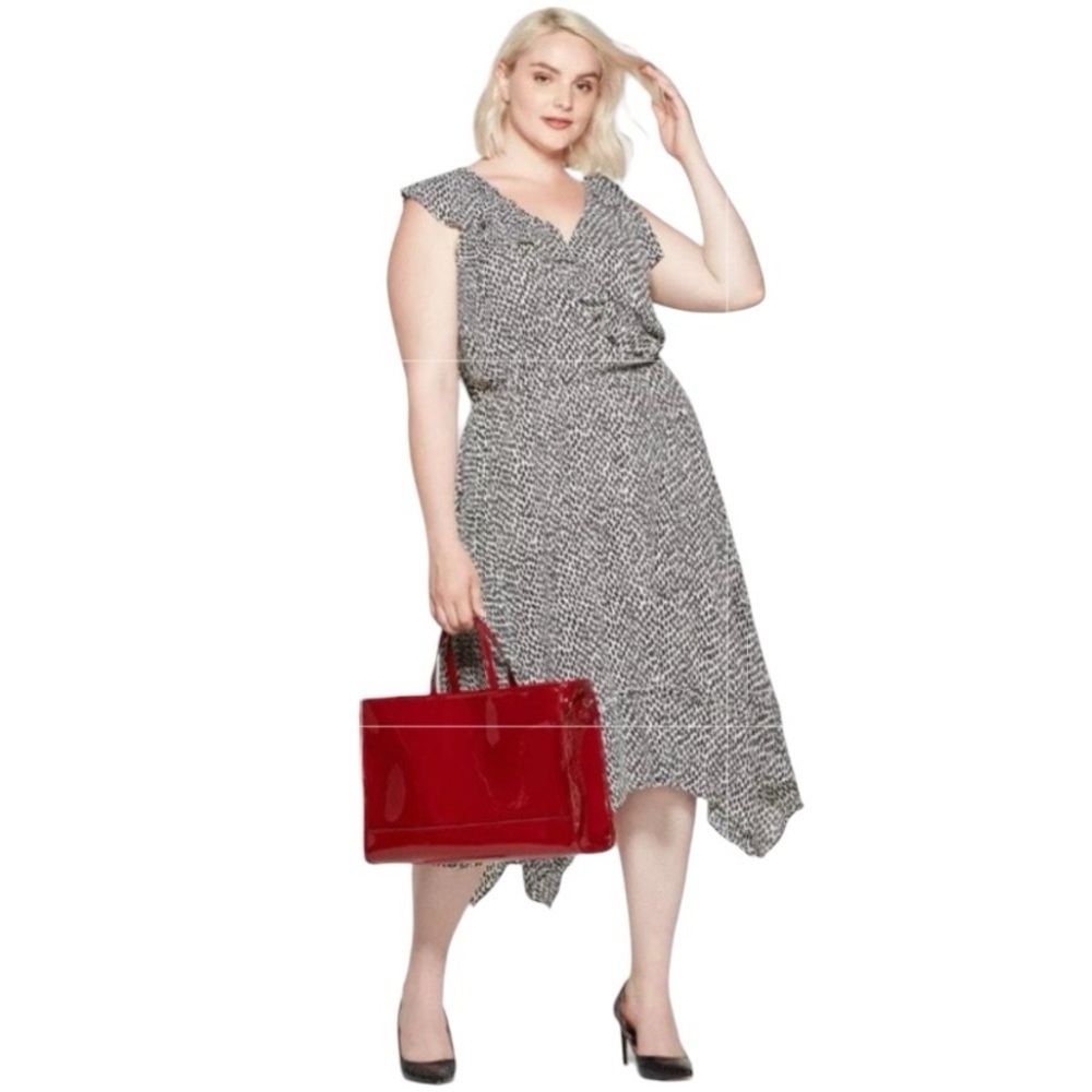 Who What Wear Animal Print Mobwife Ruffle Asymmetrical Midi Dress Size 2X